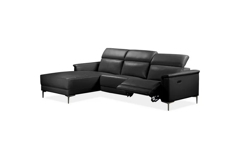 Hörnsoffa 3-sits Lund Svart, PU, Vänster Elektrisk Fåtölj - Svart, PU, Vänster Elektrisk Fåtölj - Möbler - Soffa - Skinnsoffor