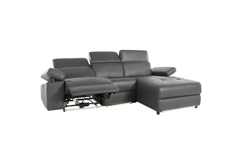 Hörnsoffa 3-sits Rayland Grå, Läder/PU, Höger elektrisk vilstol - Grå, Läder/PU, Höger elektrisk vilstol - Möbler - Soffa - Skinnsoffor