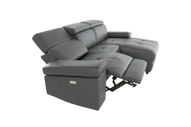 Hörnsoffa 3-sits Rayland Grå, Läder/PU, Höger elektrisk vilstol - Grå, Läder/PU, Höger elektrisk vilstol - Möbler - Soffa - Skinnsoffor