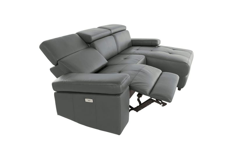 Hörnsoffa 3-sits Rayland Grå, Läder/PU, Höger elektrisk vilstol - Grå, Läder/PU, Höger elektrisk vilstol - Möbler - Soffa - Skinnsoffor