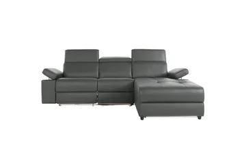 Hörnsoffa 3-sits Rayland Grå, Läder/PU, Höger manuell vilstol - Grå, Läder/PU, Höger manuell vilstol - Möbler - Soffa - Skinnsoffor