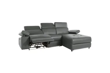 Hörnsoffa 3-sits Rayland Grå, Läder/PU, Höger manuell vilstol - Grå, Läder/PU, Höger manuell vilstol - Möbler - Soffa - Skinnsoffor
