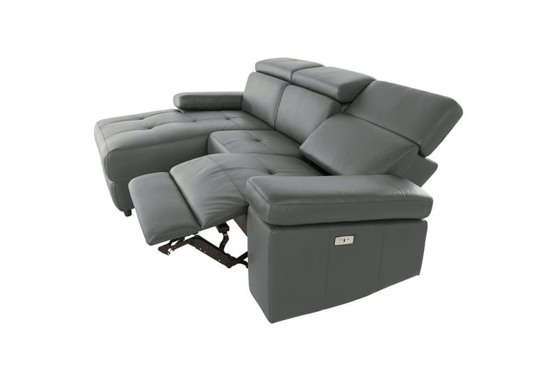 Hörnsoffa 3-sits Rayland Grå, Läder/PU, Vänster Elektrisk Fåtölj - Grå, Läder/PU, Vänster Elektrisk Fåtölj - Möbler - Soffa - Skinnsoffor