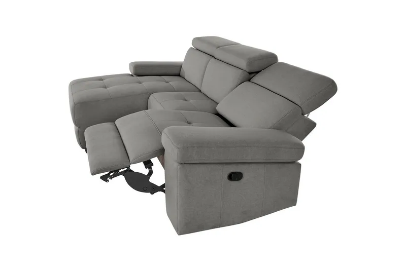 Hörnsoffa 3-sits Rayland Grå, Sunday tyg, Vänster Manuell Fåtölj - Grå, Sunday tyg, Vänster Manuell Fåtölj - Möbler - Soffa - Biosoffa & reclinersoffa