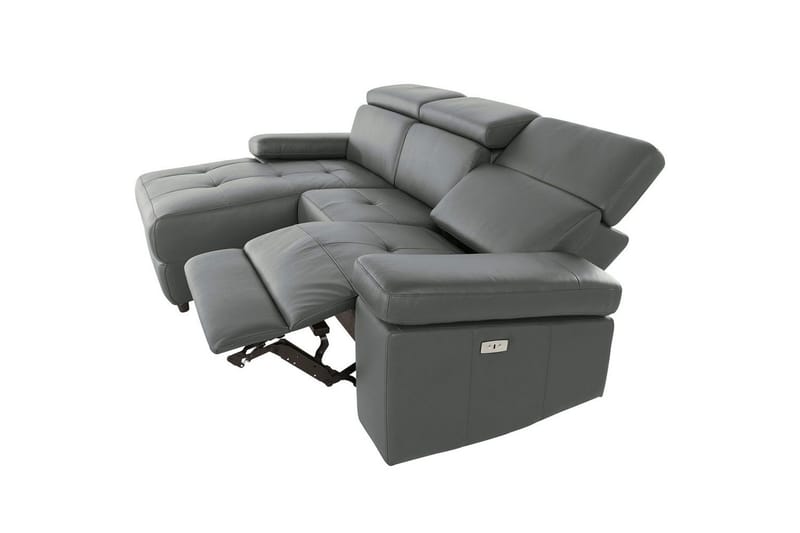 Hörnsoffa 3-sits Rayland Grå, PU, Vänster Elektrisk Fåtölj - Grå, PU, Vänster Elektrisk Fåtölj - Möbler - Soffa - Skinnsoffor