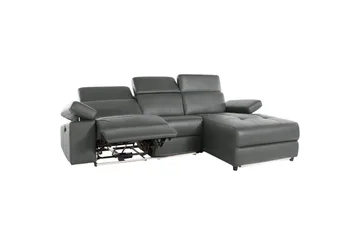 Hörnsoffa 3-sits Rayland Grå, PU, Höger manuell vilstol - Grå, PU, Höger manuell vilstol - Möbler - Soffa - Skinnsoffor