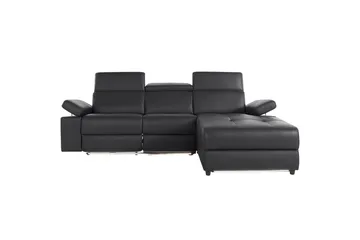 Hörnsoffa 3-sits Rayland Svart, Läder/PU, Höger manuell vilstol - Svart, Läder/PU, Höger manuell vilstol - Möbler - Soffa - Skinnsoffor