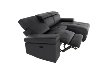 Hörnsoffa 3-sits Rayland Svart, Läder/PU, Höger manuell vilstol - Svart, Läder/PU, Höger manuell vilstol - Möbler - Soffa - Skinnsoffor