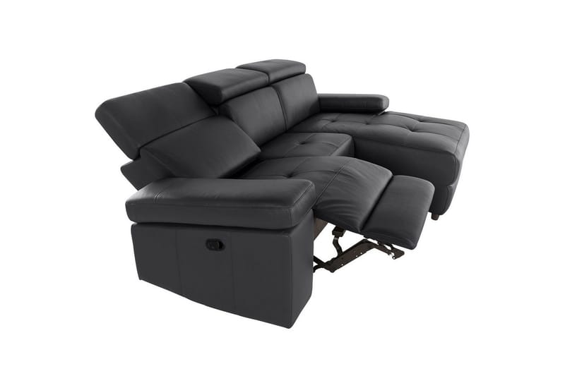 Hörnsoffa 3-sits Rayland Svart, Läder/PU, Höger manuell vilstol - Svart, Läder/PU, Höger manuell vilstol - Möbler - Soffa - Skinnsoffor