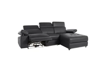 Hörnsoffa 3-sits Rayland Svart, Läder/PU, Höger manuell vilstol - Svart, Läder/PU, Höger manuell vilstol - Möbler - Soffa - Skinnsoffor