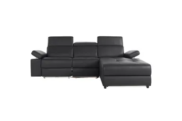 Hörnsoffa 3-sits Rayland Svart, PU, Höger manuell vilstol - Svart, PU, Höger manuell vilstol - Möbler - Soffa - Skinnsoffor