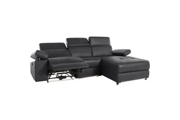 Hörnsoffa 3-sits Rayland Svart, PU, Höger manuell vilstol - Svart, PU, Höger manuell vilstol - Möbler - Soffa - Skinnsoffor