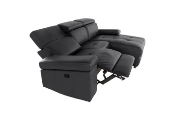 Hörnsoffa 3-sits Rayland Svart, PU, Höger manuell vilstol - Svart, PU, Höger manuell vilstol - Möbler - Soffa - Skinnsoffor