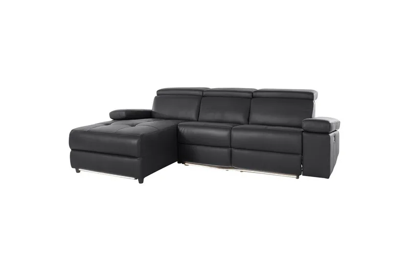 Hörnsoffa 3-sits Rayland Svart, PU, Vänster Elektrisk Fåtölj, Svart, PU, Vänster Elektrisk Fåtölj