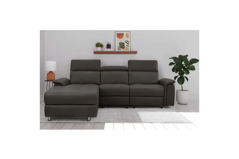 Hörnsoffa 3-sits Pareli Brun, Läder/PU, Vänster Manuell Fåtölj - Brun, Läder/PU, Vänster Manuell Fåtölj - Möbler - Soffa - Skinnsoffor