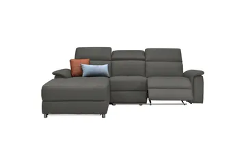 Hörnsoffa 3-sits Pareli Grå, Läder/PU, Vänster Manuell Fåtölj - Grå, Läder/PU, Vänster Manuell Fåtölj - Möbler - Soffa - Skinnsoffor