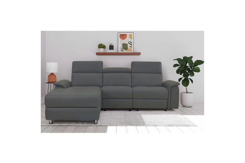 Hörnsoffa 3-sits Pareli Grå, Läder/PU, Vänster Manuell Fåtölj - Grå, Läder/PU, Vänster Manuell Fåtölj - Möbler - Soffa - Skinnsoffor