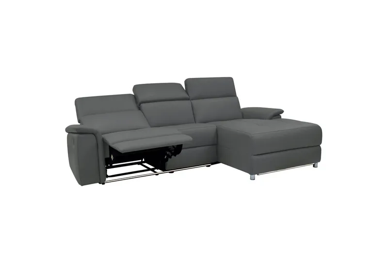 Hörnsoffa 3-sits Pareli Grå, Läder/PU, Höger elektrisk vilstol - Grå, Läder/PU, Höger elektrisk vilstol - Möbler - Soffa - Skinnsoffor