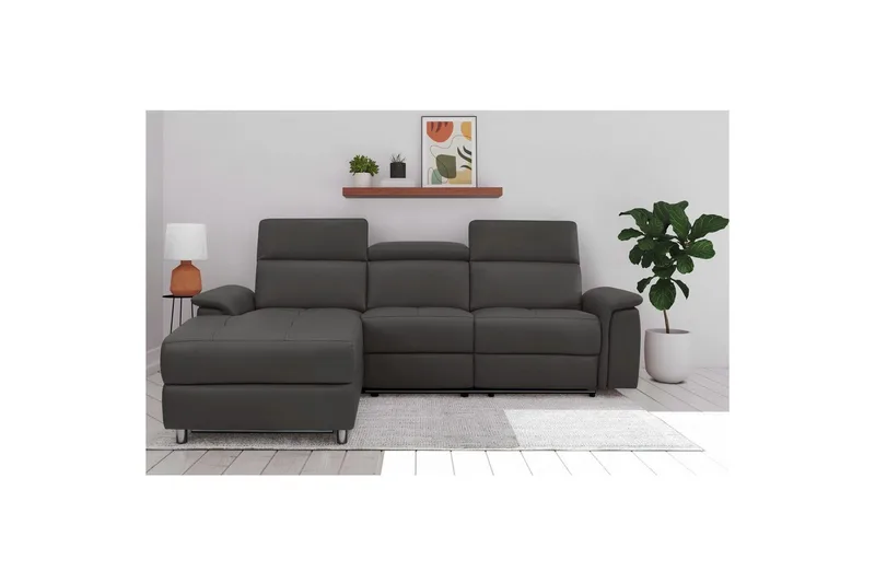 Hörnsoffa 3-sits Pareli Brun, PU, Vänster Elektrisk Fåtölj - Brun, PU, Vänster Elektrisk Fåtölj - Möbler - Soffa - Skinnsoffor