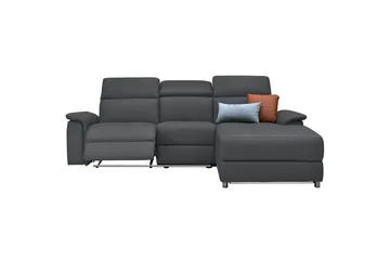 Hörnsoffa 3-sits Pareli Grå, Läder/PU, Höger manuell vilstol - Grå, Läder/PU, Höger manuell vilstol - Möbler - Soffa - Skinnsoffor