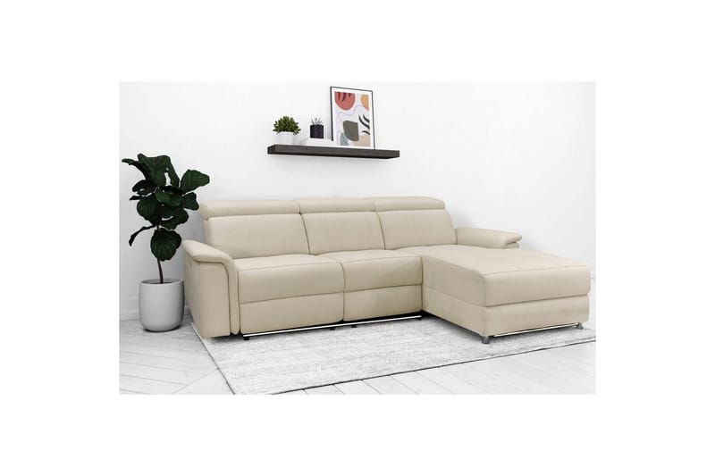 Hörnsoffa 3-sits Pareli Vit, Sand tyg, Höger elektrisk vilstol - Vit, Sand tyg, Höger elektrisk vilstol - Möbler - Soffa - Biosoffa & reclinersoffa