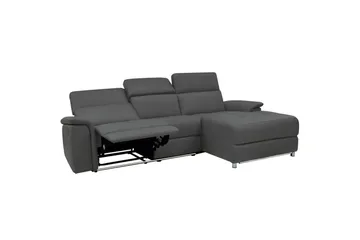 Hörnsoffa 3-sits Pareli Grå, Läder/PU, Höger manuell vilstol - Grå, Läder/PU, Höger manuell vilstol - Möbler - Soffa - Skinnsoffor