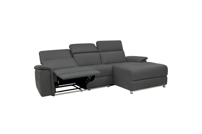 Hörnsoffa 3-sits Pareli Grå, Läder/PU, Höger manuell vilstol - Grå, Läder/PU, Höger manuell vilstol - Möbler - Soffa - Skinnsoffor