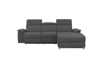 Hörnsoffa 3-sits Pareli Grå, Läder/PU, Höger manuell vilstol - Grå, Läder/PU, Höger manuell vilstol - Möbler - Soffa - Skinnsoffor