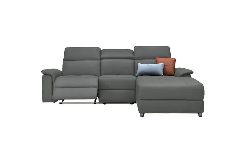 Hörnsoffa 3-sits Pareli Grå, Läder/PU, Höger elektrisk vilstol - Grå, Läder/PU, Höger elektrisk vilstol - Möbler - Soffa - Skinnsoffor