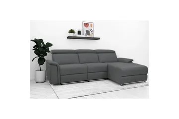 Hörnsoffa 3-sits Pareli Grå, Läder/PU, Höger manuell vilstol - Grå, Läder/PU, Höger manuell vilstol - Möbler - Soffa - Skinnsoffor