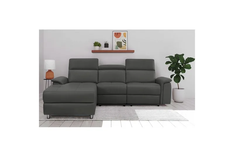 Hörnsoffa 3-sits Pareli Svart, PU, Vänster Elektrisk Fåtölj - Svart, PU, Vänster Elektrisk Fåtölj - Möbler - Soffa - Skinnsoffor