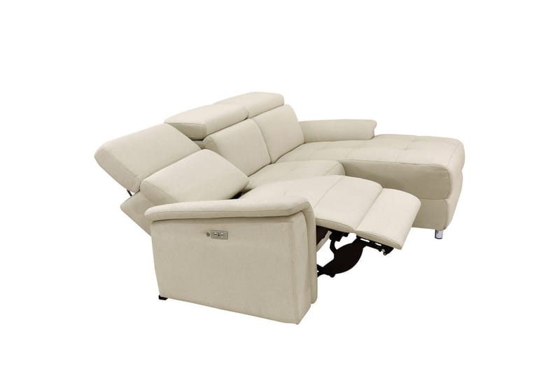 Hörnsoffa 3-sits Pareli Vit, Sand tyg, Höger elektrisk vilstol - Vit, Sand tyg, Höger elektrisk vilstol - Möbler - Soffa - Biosoffa & reclinersoffa
