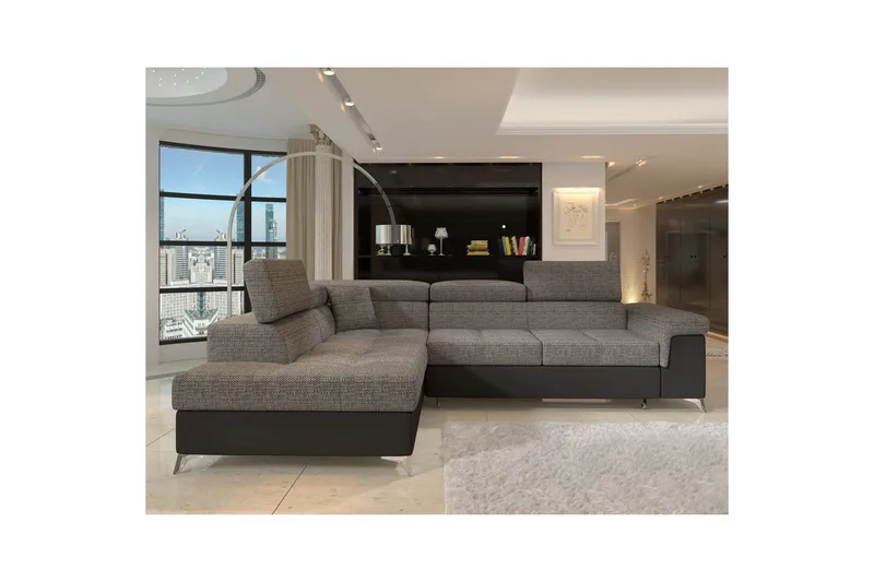 Hörnsoffa Eltap Eridano 275x202x88 cm - Berlin 01, Mjuk 11, Grå, Svart, Vänster - Möbler - Soffa - Bäddsoffa