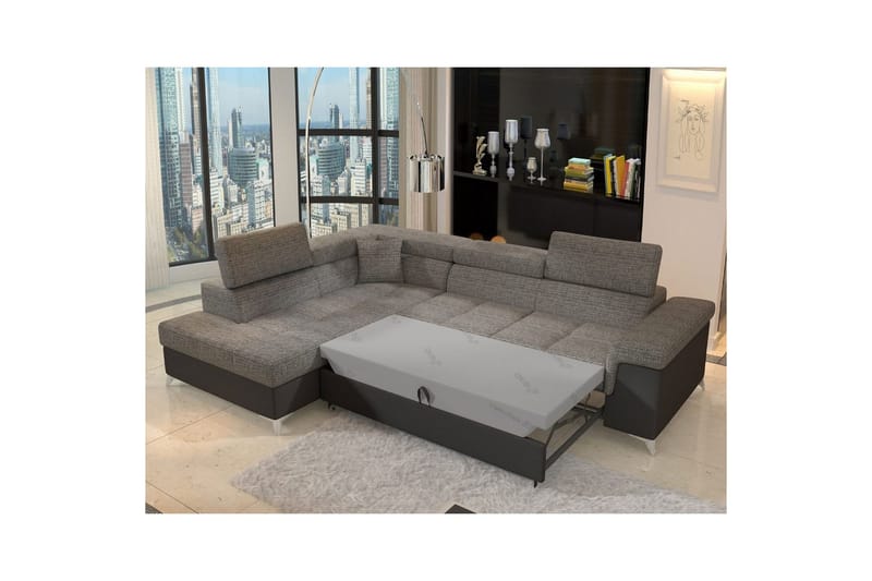 Hörnsoffa Eltap Eridano 275x202x88 cm - Berlin 01, Mjuk 11, Grå, Svart, Vänster - Möbler - Soffa - Bäddsoffa