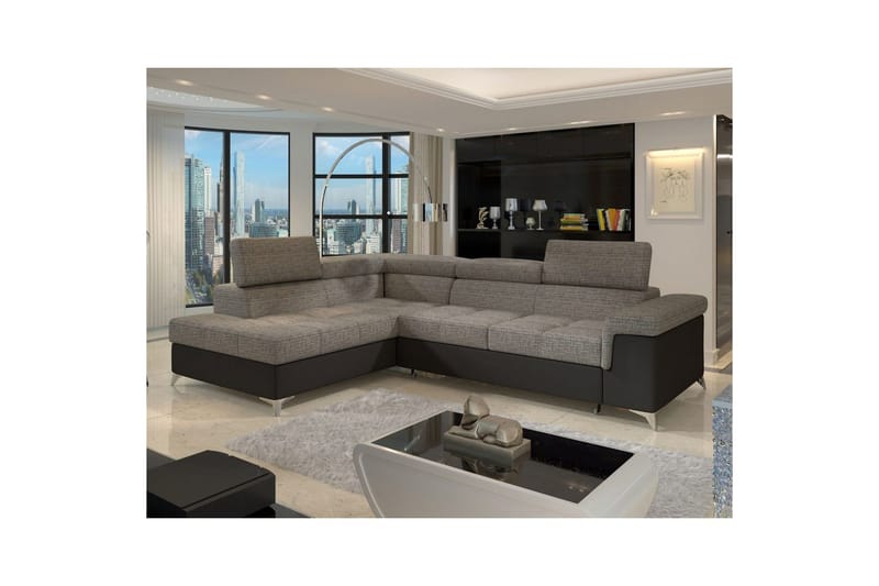 Hörnsoffa Eltap Eridano 275x202x88 cm - Berlin 01, Mjuk 11, Grå, Svart, Vänster - Möbler - Soffa - Bäddsoffa