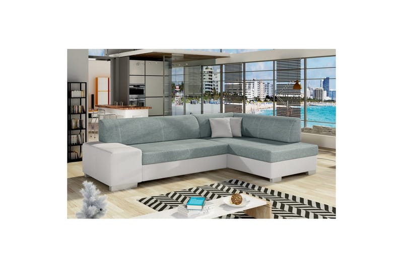 Hörnsoffa Eltap Fabio 268x167x73 cm, Överdrag 70, Mjuk 17, Blå, Vit, Höger