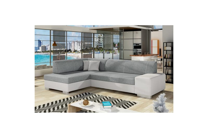 Hörnsoffa Eltap Fabio 268x167x73 cm - Överdrag 83, Mjuk 17, Grå, Vit, Vänster - Möbler - Soffa - Bäddsoffa