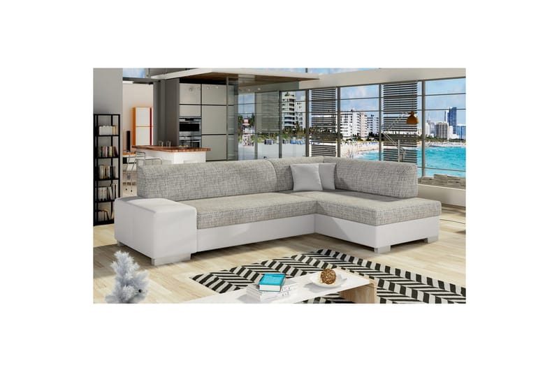 Hörnsoffa Eltap Fabio 268x167x73 cm - Berlin 01, Mjuk 17, Grå, Vit, Höger - Möbler - Soffa - Bäddsoffa