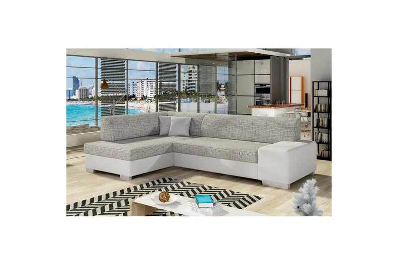 Hörnsoffa Eltap Fabio 268x167x73 cm - Berlin 01, Mjuk 17, Grå, Vit, Vänster - Möbler - Soffa - Bäddsoffa