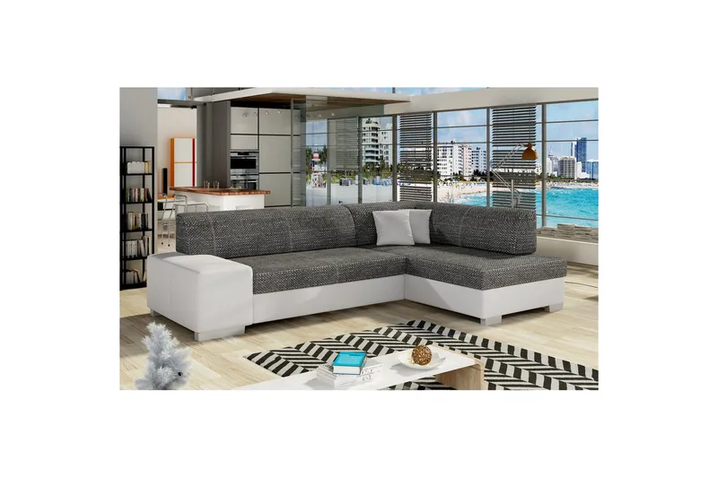 Hörnsoffa Eltap Fabio 268x167x73 cm - Berlin 02, Mjuk 17, Svart, Vit, Höger - Möbler - Soffa - Bäddsoffa