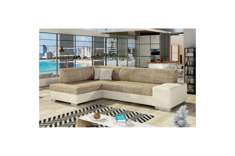 Hörnsoffa Eltap Fabio 268x167x73 cm - Berlin 03, Mjuk 33, Beige, Vänster - Möbler - Soffa - Bäddsoffa