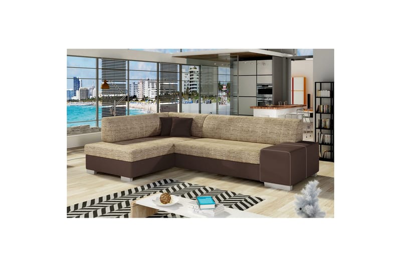 Hörnsoffa Eltap Fabio 268x167x73 cm - Berlin 03, Mjuk 66, Beige, Mörkbrun, Vänster - Möbler - Soffa - Bäddsoffa