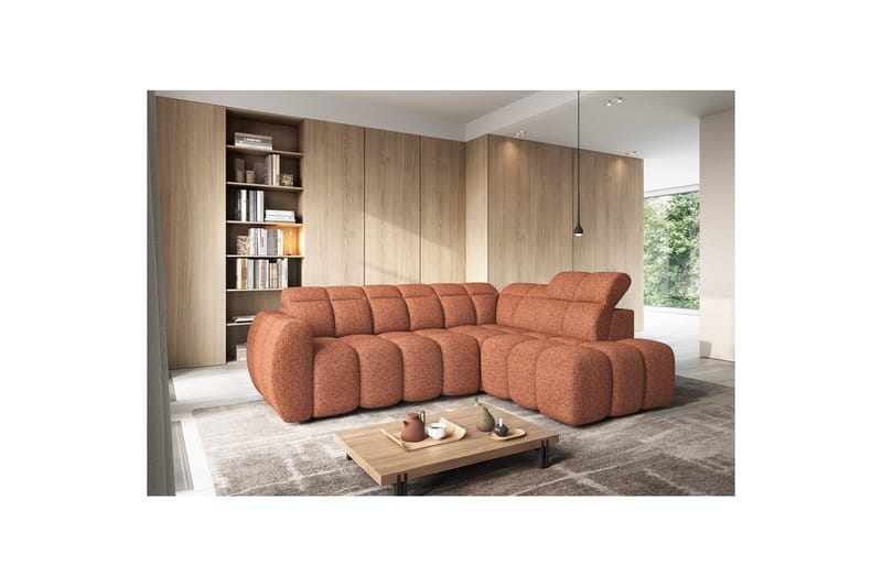 Hörnsoffa Eltap Flconn 258x208x107 cm - Korallin 30, Orange, Höger - Möbler - Soffa - Bäddsoffa