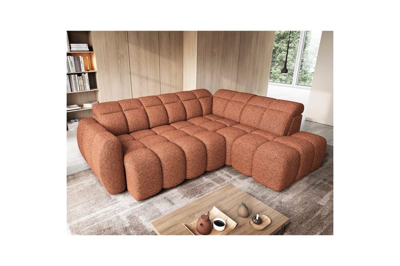 Hörnsoffa Eltap Flconn 258x208x107 cm - Korallin 30, Orange, Höger - Möbler - Soffa - Bäddsoffa