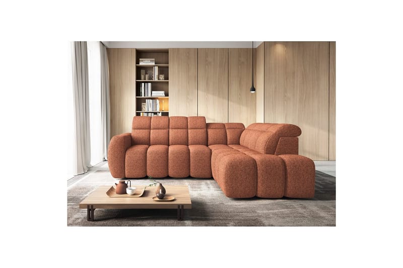Hörnsoffa Eltap Flconn 258x208x107 cm - Korallin 30, Orange, Höger - Möbler - Soffa - Bäddsoffa