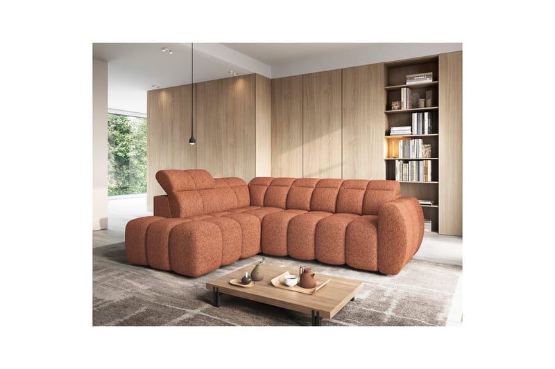 Hörnsoffa Eltap Flconn 258x208x107 cm - Korallin 30, Orange, Vänster - Möbler - Soffa - Bäddsoffa