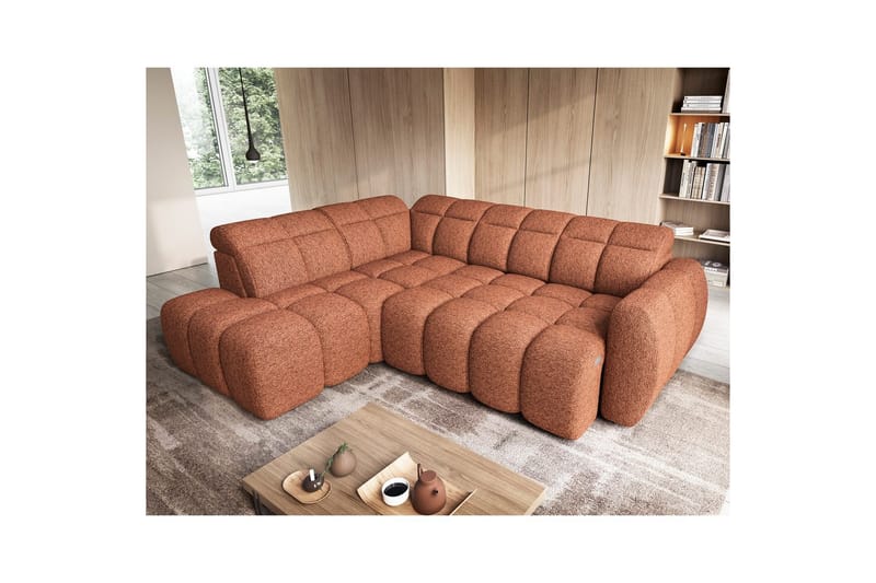 Hörnsoffa Eltap Flconn 258x208x107 cm - Korallin 30, Orange, Vänster - Möbler - Soffa - Bäddsoffa