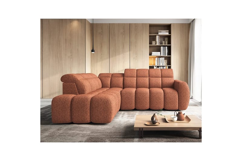 Hörnsoffa Eltap Flconn 258x208x107 cm - Korallin 30, Orange, Vänster - Möbler - Soffa - Bäddsoffa