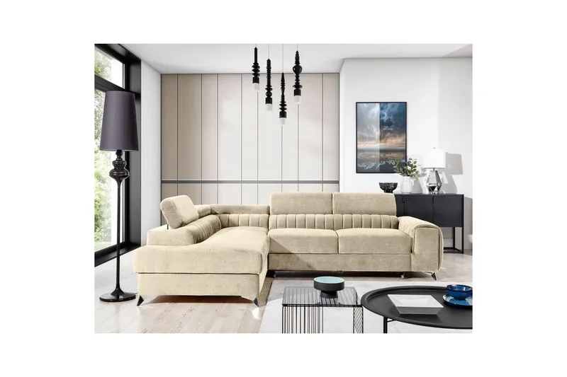 Hörnsoffa Eltap Laurence 278x205x92 cm - Monolith 04, Ljus Beige, Vänster - Möbler - Soffa - Bäddsoffa