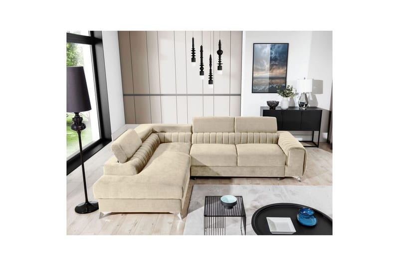 Hörnsoffa Eltap Laurence 278x205x92 cm - Monolith 04, Ljus Beige, Vänster - Möbler - Soffa - Bäddsoffa